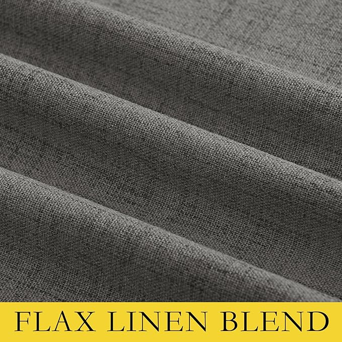 NICETOWN Grizzle Gray Vintage Linen 100% Blackout Curtains for Living Room, Thermal Insulated Curtains 95" Long, Noise Reducing Window Treatment Drapes for Bedroom, 52" Wide Per Panel, Set of 2