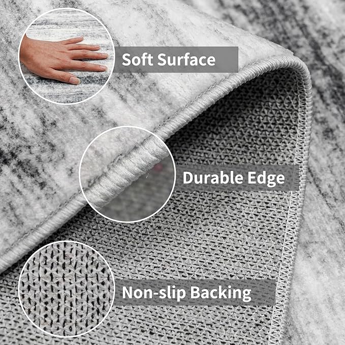 Washable Kitchen Runner Rug for Family: Easy-to-Clean Runners for Hallway Entryway Bedroom - Stain and Water Resistant Rugs with Non-Slip Backing - Soft Low-Pile Carpet 2x6 Grey