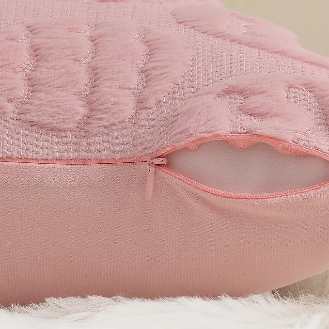 decorUhome Easter Pink Egg Pillow Covers 16x16 Inch Set of 2, Soft Plush Faux Wool Jacquard Cushion Covers, Farmhouse Neutral Fuzzy Spring Easter Holiday Decor for Couch Sofa Bed