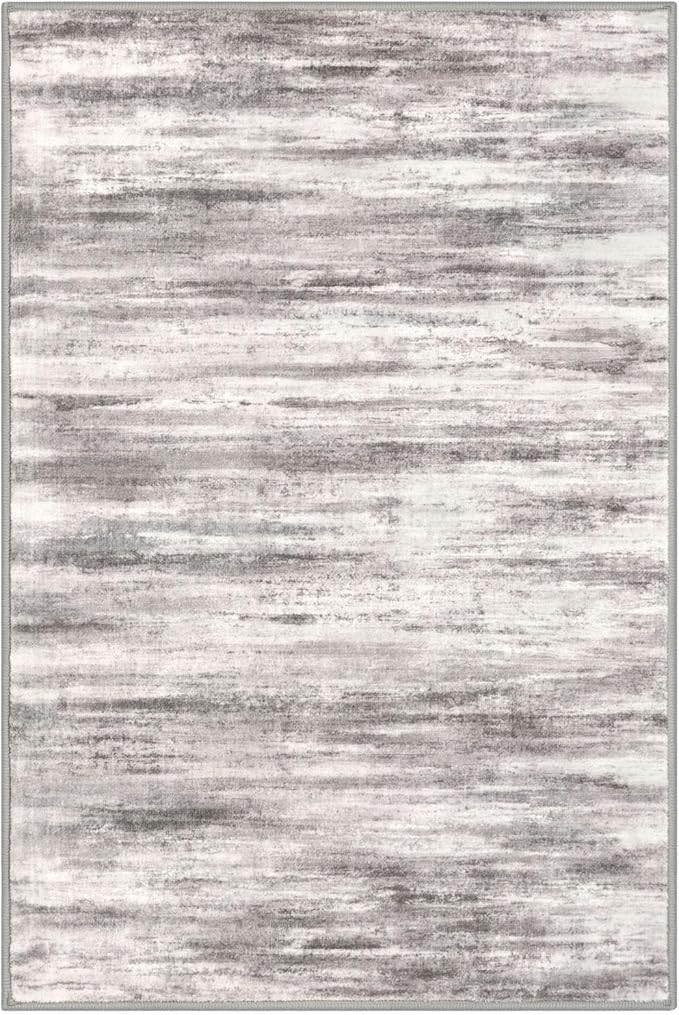 KOZYFLY 4x6 Area Rug Modern Abstract Washable Large Rugs for Entryway Non-Slip Soft Living Room Rug, Print Grey/Light Beige/Brown Throw Rugs Indoor Mat for High-Traffic Door Entrance