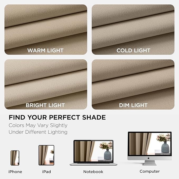 Joydeco Blackout Curtains 54 Inch Length 2 Panels Set, Thermal Insulated Long Curtains& Drapes 2 Burg, Room Darkening Grommet Drapes for Living Room Bedroom Window (W52 x L54 Inch, Light Beige)