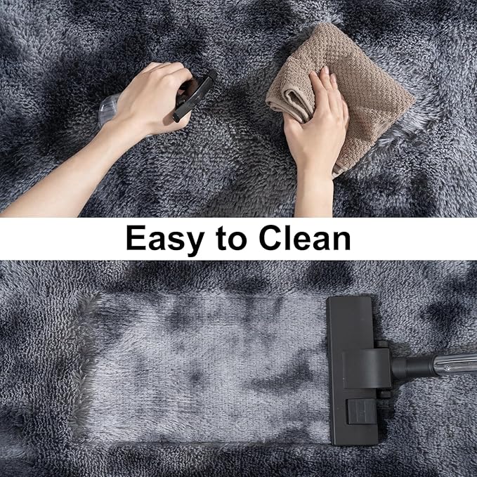 Ultra Soft Runner Rugs for Bedroom Hallways with Upgraded Non-Slip Rubber Backing & Thick Memory Sponge, 2x8 Feet Fluffy Shag Throw Area Rug for Bedside Dorm Tie-dye Dark Grey