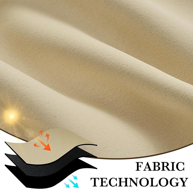 RYB HOME Bedroom Blackout Curtains 63 inches Long, 100% Blackout Thermal Insulated Noise Reducing Curtains for Living Room Nursury, 34 inches Wide by 63 inches Long, Biscotti Beige