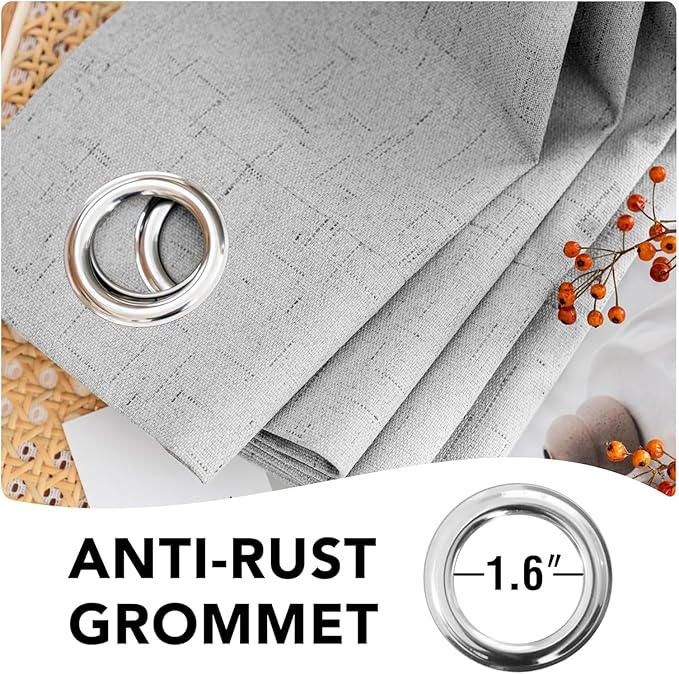 H.VERSAILTEX Linen Curtains 100% Blackout Curtains for Bedroom 102 inch Long Full Light Blocking Nature Linen Blended Window Curtains for Living Room Nickel Grommet (2 Panels, Glacier Gray)