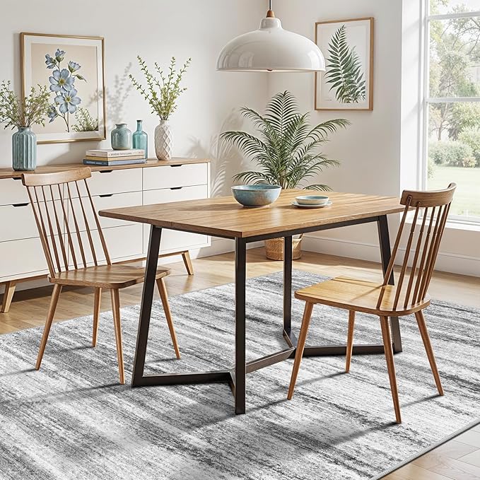 5x7 Area Rug for Living Room: Non-Slip Washable Rugs for Dining Room Bedroom Study Home Office - Easy-to-Clean Stain and Water Resistant Carpet - Soft Low-Pile Mat Grey