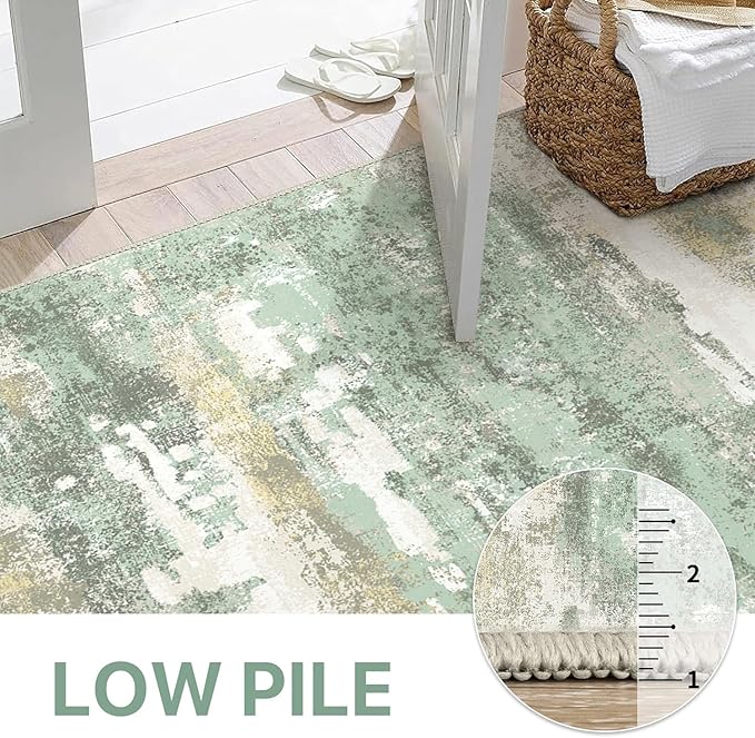 BEIMO Runner Rug for Hallway Kitchen, 2x12 Machine Washable Runners Rug for Entryway, Soft Modern Abstract Throw Rugs, Low Pile Floor Cover with Non Slip Backing, Light Green
