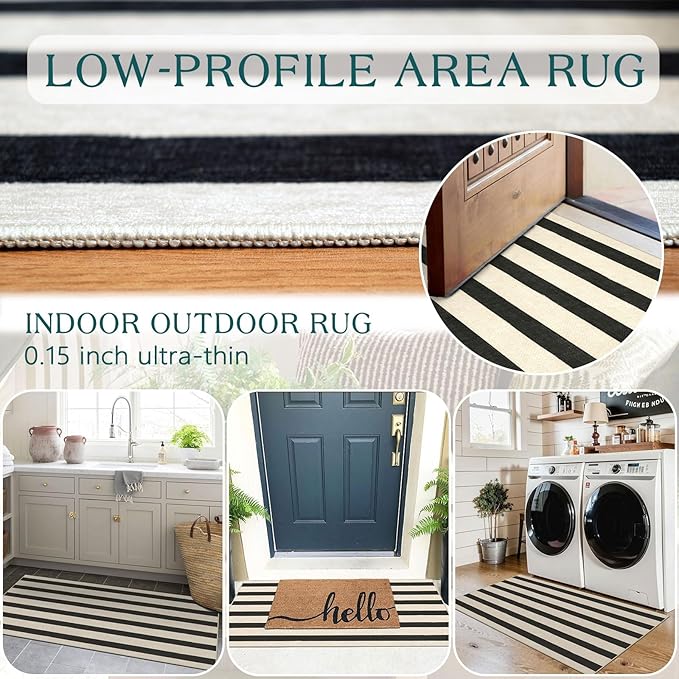 Front Door Mat Indoor Entrance - 2x4.3 Ft Black and White Washable Doormat Outdoor Entrance Porch Rug Non-Skid Runner Rug for Kitchen Hallway Bedroom Laundry Room Porch Decor