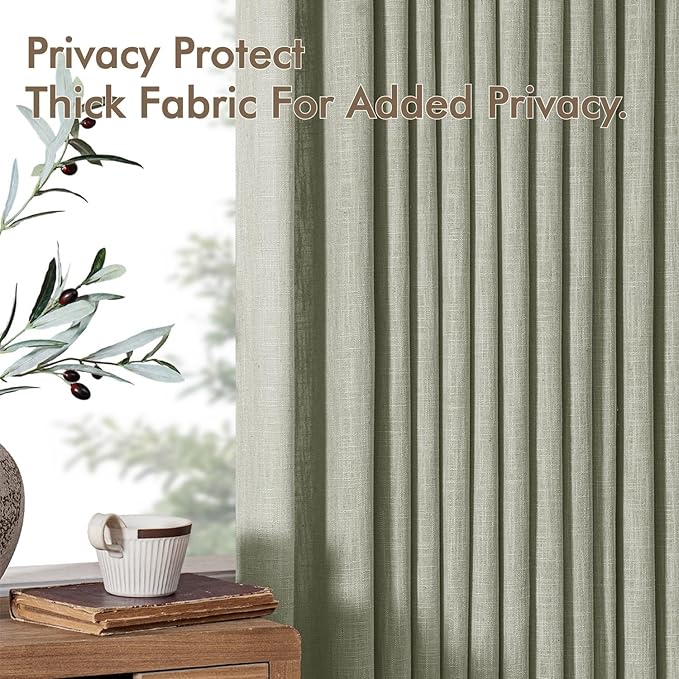 MIULEE Pinch Pleated Thick Linen Curtains 102 Inches Long 2 Panels for Living Room Bedroom, Memory Trained Drapes Pleat Back Tab Light Filtering Boho Sage Green Window Curtains with Hooks