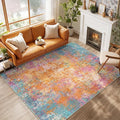Washable Area Rugs 10'x14 Non-Slip Modern Abstract Soft for Living Room Entryway Bedroom Nursery, Print Pattern, Orange Blue Pink Yellow Colorful