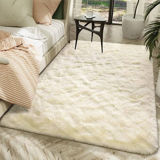 LOCHAS Ultra Soft Indoor Modern Area Rugs Fluffy Living Room Carpets for Children Bedroom Home Decor Nursery Rug 6x9 Feet, Light Champagne