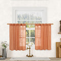 LAMIT Burnt Orange Linen Curtains 30 Inch Length for Cafe, Semi Sheer Light Filtering Panels Back Tab and Rod Pocket Small Window Drapes for Basement, 2 Panels, 34 x 30 Inch