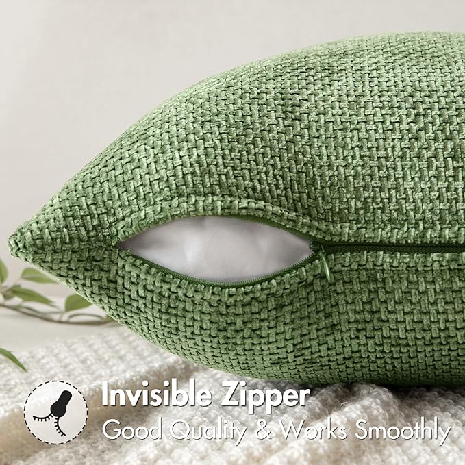 MIULEE Pack of 2 Couch Throw Pillow Covers 18x18 Inch Sage Green Modern Boho Accent Decorative Pillow Covers Soft Chenille Farmhouse Cushion Covers for Home Decor Bed Sofa Living Room