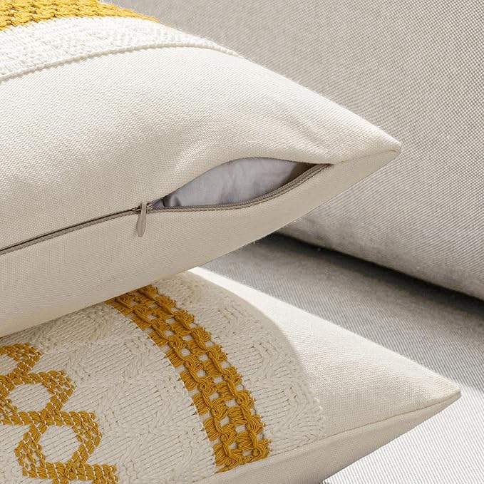 MIULEE Set of 2 Mustard Yellow Boho Decorative Lumbar Pillow Covers 12x20 Inch Farmhouse Rustic Couch Throw Pillows Modern Cotton Cushion Covers Retro Macrame Woven Spring Decor for Bed Sofa Chair