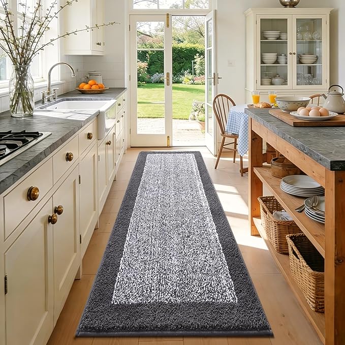 70x24 Long Bathroom Rugs Washable Non Slip, Grey Bath Mat for Bathroom Floor Tub, Soft Absorbent Quick Dry Mats for Shower,Bathtub,Home Decor