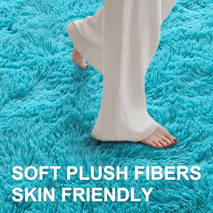 6x9 Ft Large Shag Rugs for Living Room, Ultra Soft Teal Fluffy Furry Area Rugs for Bedroom Indoor Floor, Aesthetic Carpet for Boys Nursery Dorm Home