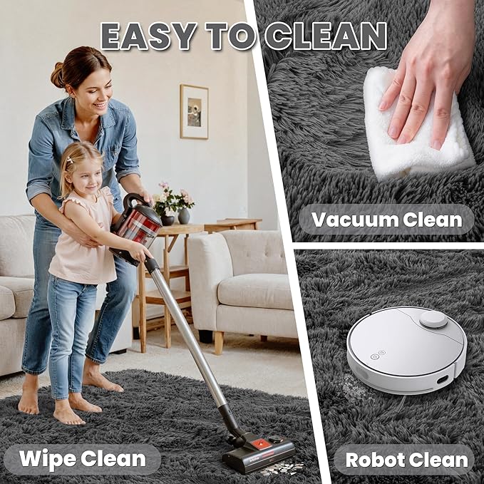 4x6 Area Rugs for Living Room Rug: Soft Fluffy Shag Gray Rugs for Bedroom, Non-Slip Large Fuzzy Plush Rug Indoor Floor Carpet for Nursery Kids Boys Girls Room, Dorms, Playroom, Modern Home Decor