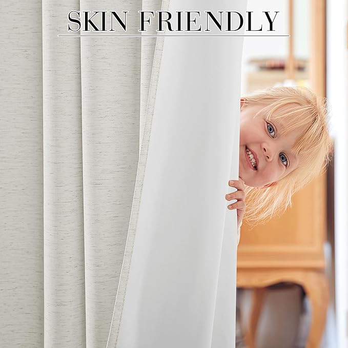 RYB HOME Ivory White 100% Blackout Curtains for Bedroom, Linen Drapes Back Tab&Rod Pocket, Thermal Insulated Privacy Assurd Curtains for Sliding Glass Doors/Dining/Living Room, W52 x L96, 2 Panels