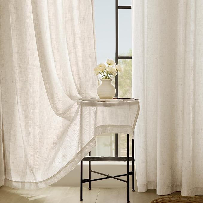 Apricot Linen Curtain 108 inch Length 2 Panels Set Back Tab Light Filtering Living Room Curtain Drapes Home Office Modern Minimalist Decor Farmhouse Boho Neutral Cream Semi Sheer Curtain 108 inch Long