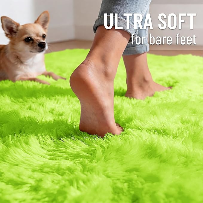 OLANLY 2x5 Machine Washable Runner Rugs for Hallway, Soft Fluffy Shaggy Bedside Rugs for Bedroom, Living Room, Indoor Floor Carpet for Kids Girls and Boys, Home Decor Aesthetic, Lime Green
