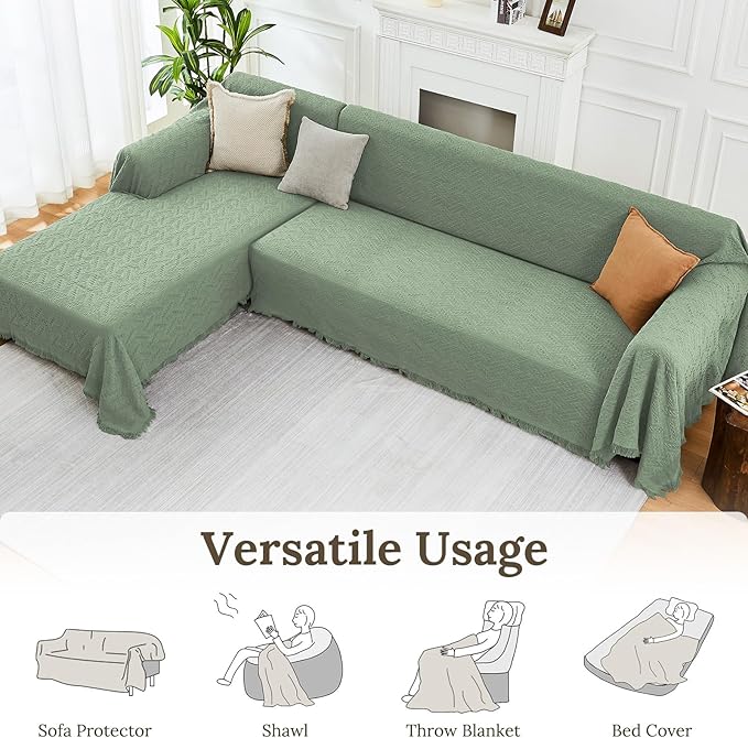 HOMERILLA Sectional Couch Covers for Sectional Sofa L Shaped Sofa Cover Blanket 2 Pieces L Shape Furniture Protector for Pets Dogs(Sage, Large)