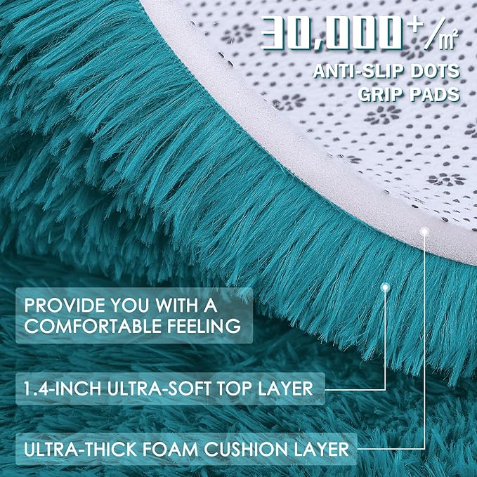 OLANLY 5x7 Machine Washable Large Area Rugs for Living Room, Bedroom, Soft Fluffy Shaggy Bedside Rug, Indoor Floor Carpet for Kids Girls and Boys, Dorms, Nursery, Home Decor Aesthetic, Teal