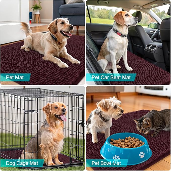 OLANLY Dog Door Mat for Muddy Paws 48x30, Absorbs Moisture and Dirt, Absorbent Non-Slip Washable Doormat, Quick Dry Chenille Mud Mat for Dogs, Entry Indoor Entryway Carpet for Inside Floor, Russet