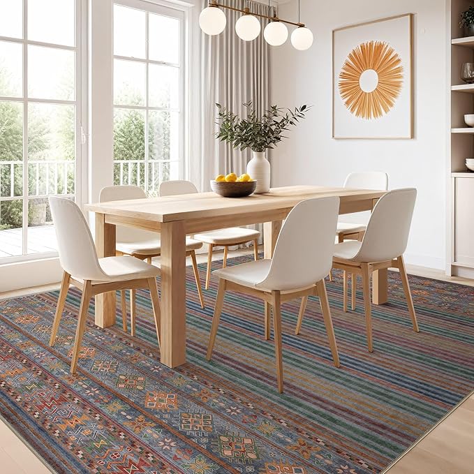 Nakagishi 5X7 Area Rugs Living Room: Washable Large Vintage Rug Neutral Non-Slip Soft Stain Resistant Indoor Carpet for Bedroom Nursery Dining Room Office Playroom - Multi Color