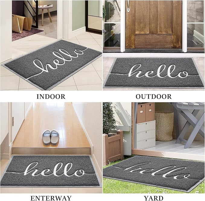 BeneathYourFeet Door Mat (30"x17.5",Dark Grey), Welcome Mat Low Profile Front Doormat Non Slip Mats for Entryway, Patio, High Traffic Areas