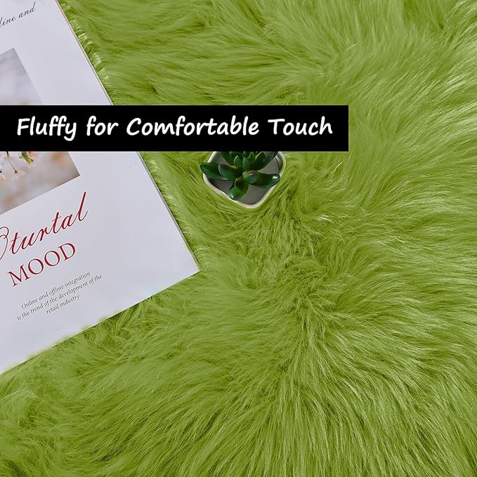 Goolela Lime Green Fluffy Runner Rug 2x6 Faux Fur Fuzzy Furry Rugs for Bedroom Bedside Shaggy Soft Rug Washable Rectangle