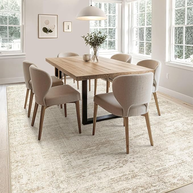 UERMEI 5x7 Area Rug Living Room Rugs - Washable Neutral Modern Abstract Soft Thin Rug Indoor Floor No Slip Rug Carpet for Bedroom Under Dining Table Home Office Decor - Beige/Brown