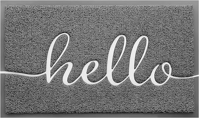 CozyBounty Door Mat Hello Mats Outdoor Indoor Non-Slip Doormat for Entryway Low-Profile Floor Mat for Yard, Garage, High Traffic Areas (36"x24", Grey)