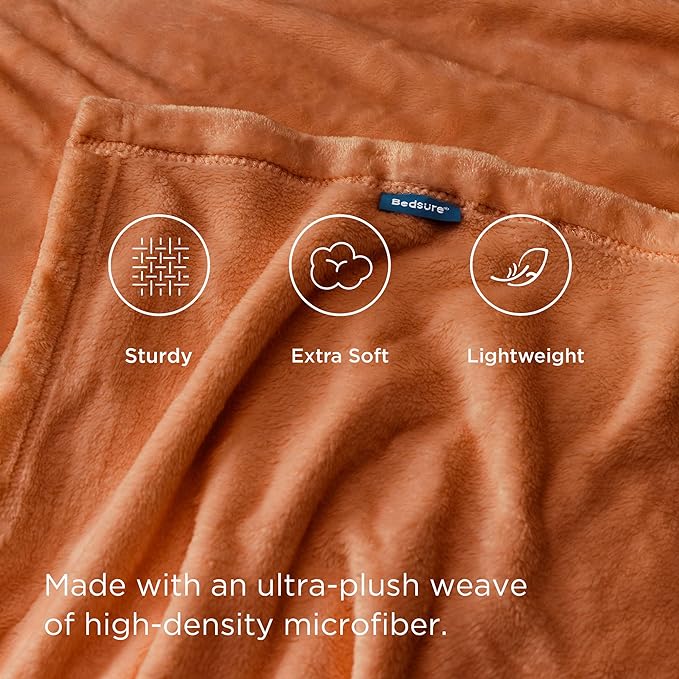 Bedsure GentleSoft Burnt Orange Fleece Throw Blanket - 300GSM Soft Lightweight Plush Cozy Blankets for Bed, Sofa, Couch, Travel, Camping
