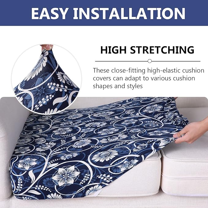 hyha Printed Couch Cushion Covers, Floral Sofa Covers Washable for 3 Cushion Couch, Stretch Pattern Outdoor Cushion Covers for Patio Furniture with Elastic Bottom(Large, Baroque)