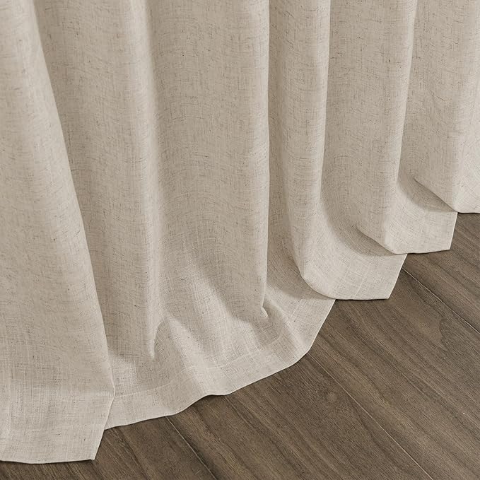 Boho Linen Curtains for Living Room 105 Inches Long Light Filtering Semi Sheer Curtain Back Tab Boho Eclectic Home Decor Elegant Luxury Farmhouse Drapes for Bedroom Dinner Room 52x105, 2 Panels