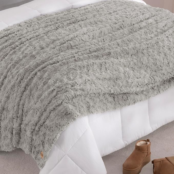 UGG Adalee Faux Fur King Size Blanket, Warm Cozy Blanket, Extra Large Throw for Sofa, Bedding for California King Size Bed, Cute Room Decor, 110" x 90", Seal Grey
