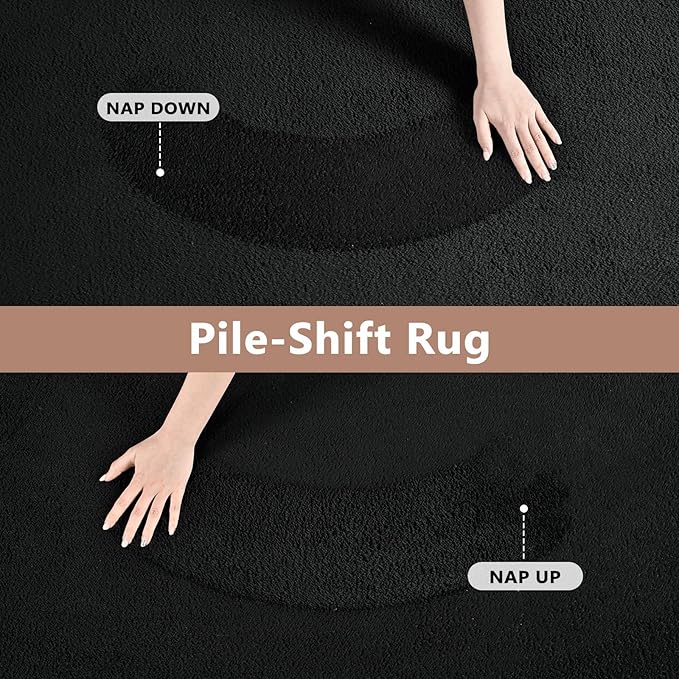 FinRèc 5x7 Washable Area Rugs for Bedroom Living Room, Low Pile Thin Rug Solid Color, Non-Slip Carpet Indoor for Home Decor (Pure Black)