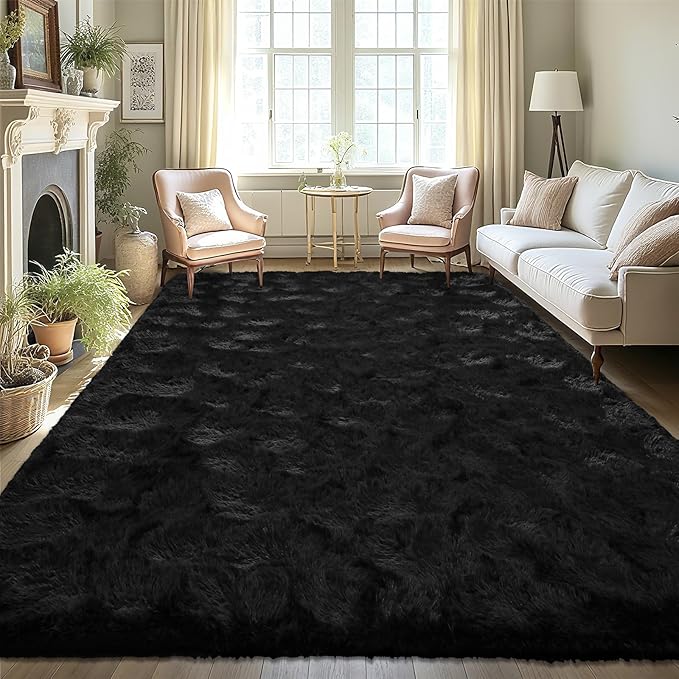 LOCHAS Ultra Soft Indoor Modern Area Rugs Fluffy Living Room Carpets for Children Bedroom Home Decor Nursery Rug 3x5 Feet, Black