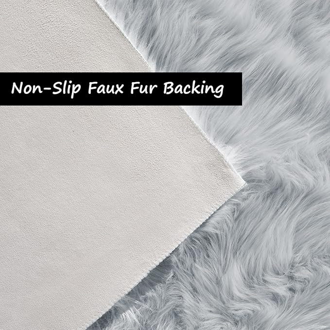 Goolela Grey Area Rug 9x12 Fluffy Fuzzy Furry Rug for Bedroom Living Room Faux Sheepskin Fur Plush Soft Rectangle