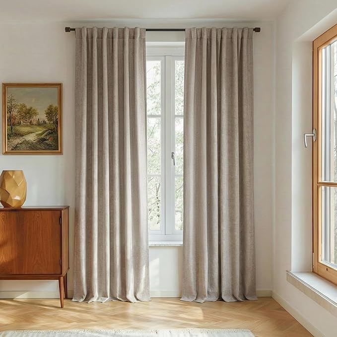 RYB HOME Natural Beige 100% Blackout Linen Curtains 78 inch Long, Thermal Insulated&Privacy Home Decor Drapes for Bedroom/Office/Nursery, Rod Pocket&Back Tab Window Treatment, W52 X L78, 2 Panels