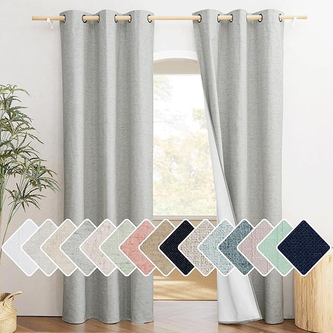 NICETOWN Grey Noise and Lights Block Out Curtains, 2 Panels, 42-inch W by 84-inch L, Thermal Insulated 100% Blackout 2-Layer Lined Drapes, Noise Cancellation Window Draperies for Dining Room