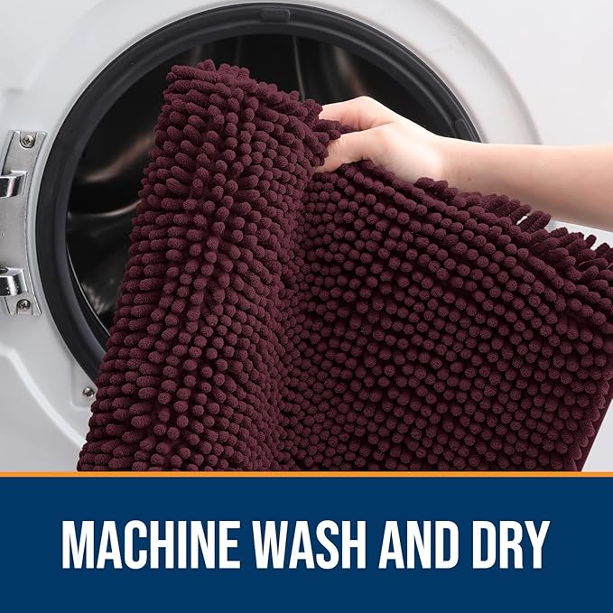 OLANLY Dog Door Mat for Muddy Paws 45x27, Absorbs Moisture and Dirt, Absorbent Non-Slip Washable Doormat, Quick Dry Chenille Mud Mat for Dogs, Entry Indoor Entryway Carpet for Inside Floor, Russet