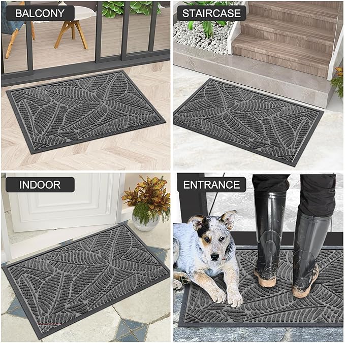 Colorxy Waterproof Doormat, Sturdy Natural Rubber Front Door Mats, Non Slip Low Profile Indoor Outdoor Entrance Mat, Stain Resistant Easy Clean Floor Mat for Patio or Entryway, 48''x32'', Dark Grey