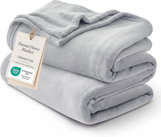 Bedsure GentleSoft Fleece Throw XL Blanket Light Grey - 300GSM Soft Lightweight Plush Cozy Blankets for Bed, Sofa, Couch, Travel, Camping, 50x70 inches