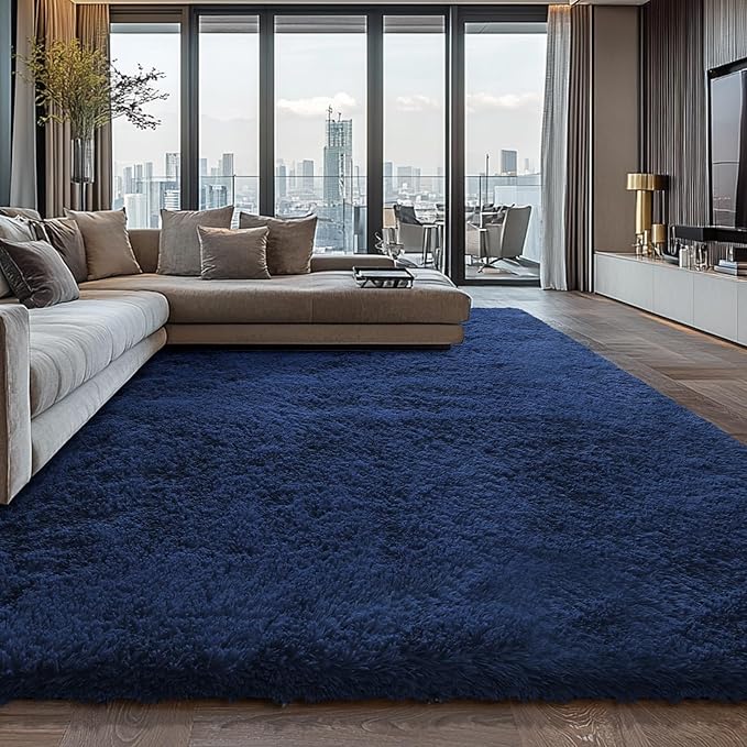 Shag Area Rugs for Bedroom Living Room,Ultra Soft Fluffy Area Rugs for Dorm,Indoor Carpet Nursery Rugs for Kids Girls Room Home Decor (Blue, 9X12 Feet)