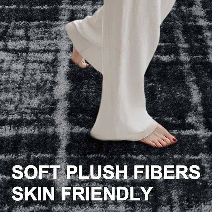 5x7 Ft Large Shag Rugs for Bedroom Living Room, Tie Dyed Ultra Soft Fluffy Furry Area Rug for Indoor Floor, Aesthetic Carpet for Home Decor (Grey)