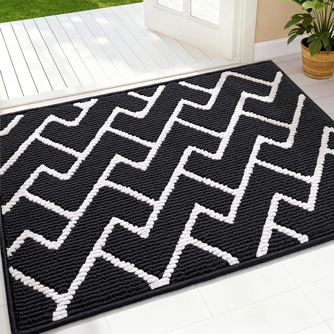 OLANLY Front Door Mat, Non-Slip Rubber Backing, Dirt Resistant and Absorbent, Washable, Easy to Clean Low-Profile Indoor Doormat for Back Door, Entryway, Inside Entrance, 32x20, Deep Black