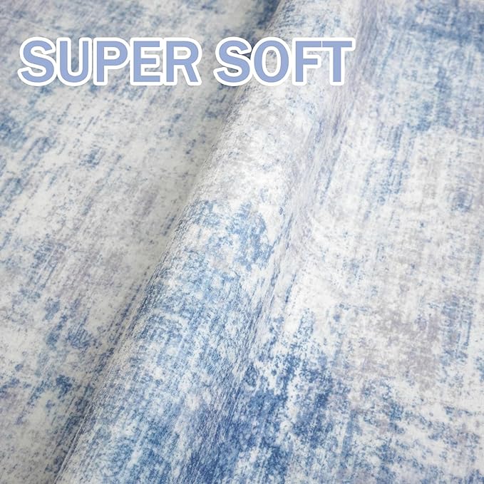 IOHOUZE Abstract Runner Rug 3x16 Ft Washable Runners for Hallways, Non Slip Kitchen Runner Printed Faux Wool Entryway Runner Indoor, Modern Abstract Floor Carpet for Hall Stair, Light Blue Grey