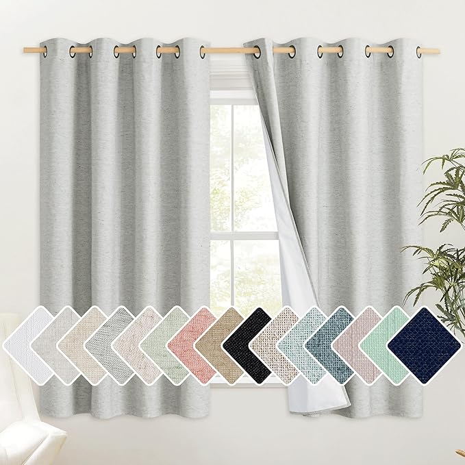 NICETOWN Grey Complete 100% Blackout Curtain Set for Cafe, 52W x 48L, 2 Pcs, Thermal Insulated & Energy Efficiency Cold Blocking Window Full Shading Panels for Shift Worker and Light Sleepers