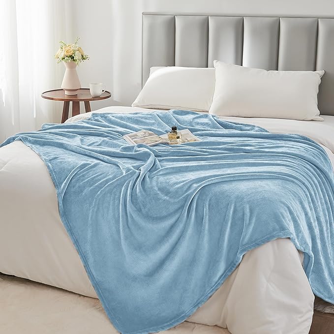 BEDELITE Fleece Blanket Washed Blue Throw Blankets for Couch & Bed, 300GSM Luxury Plush Cozy Fuzzy Blanket 50" x 60", Super Soft Warm Lightweight Throw Blanket for Travel Camping