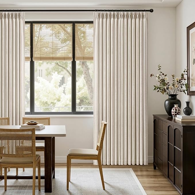 MIULEE Pinch Pleated Thick Linen Curtains 90 Inches Long 2 Panels for Living Room Bedroom, Memory Trained Drapes Pinch Pleat Back Tab Semi Sheer Privacy Neutral Ivory Cream Farmhouse Window Curtains
